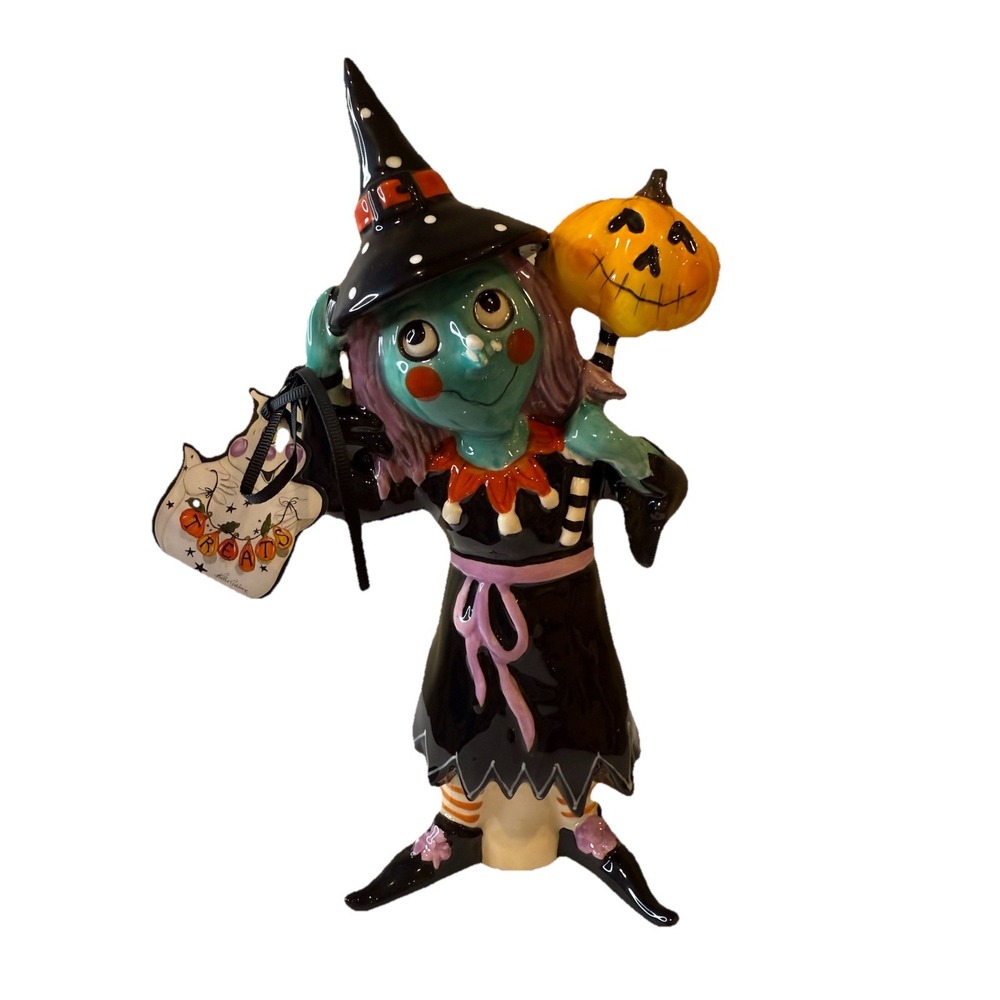 BLUE SKY CLAYWORKS HALLOWEEEN  WITCH WITH JACK-O-LANTERN BLUE FACE‎ (NWT)